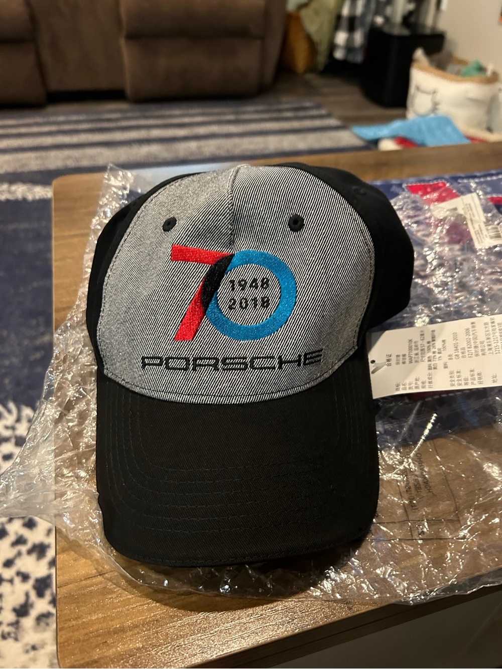 Porsche 70th Anniversary Baseball Cap - Gray & Black with Red/Blue Logo